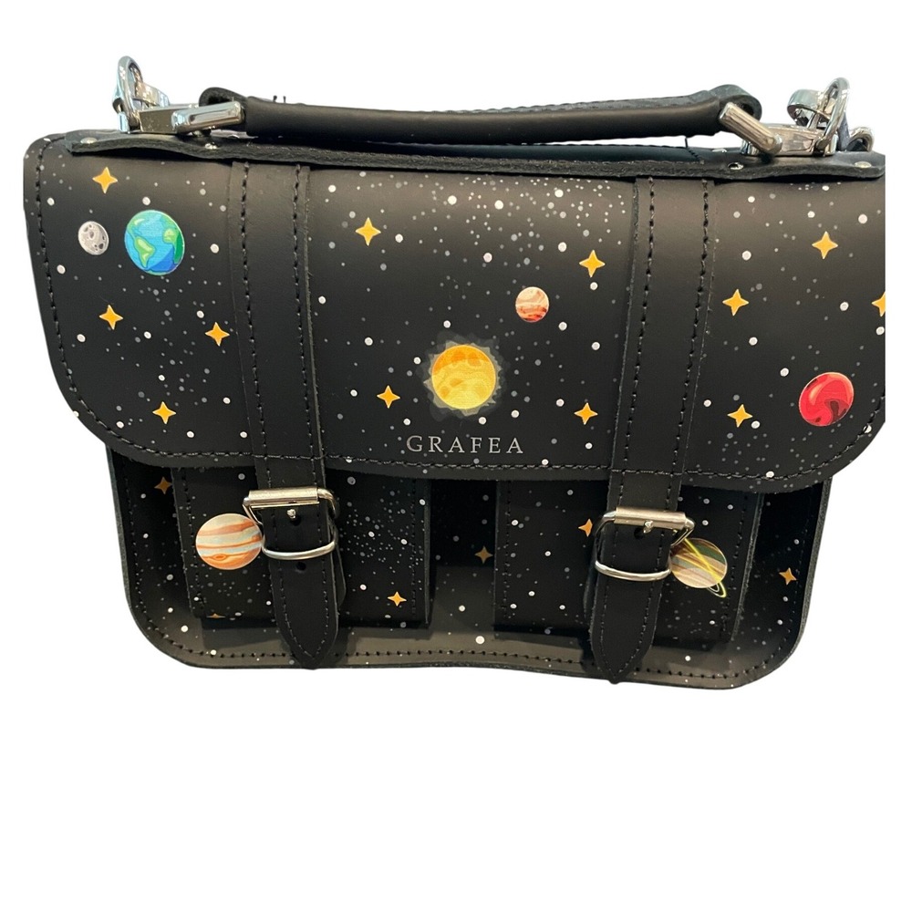 Grafea‎ Micro Planet Leather Satchel Bag NWOT Celestial Space Made in England